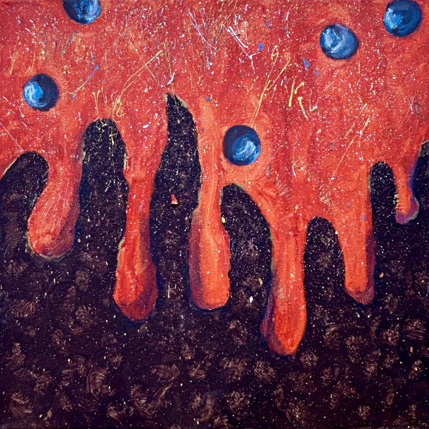 An abstract painting that looks like something is dripping down.