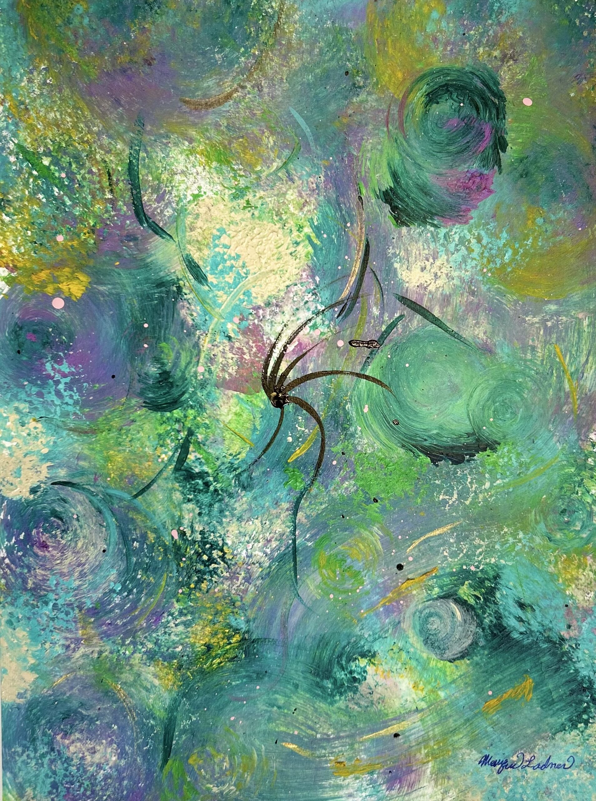 Abstract painting with blues and greens