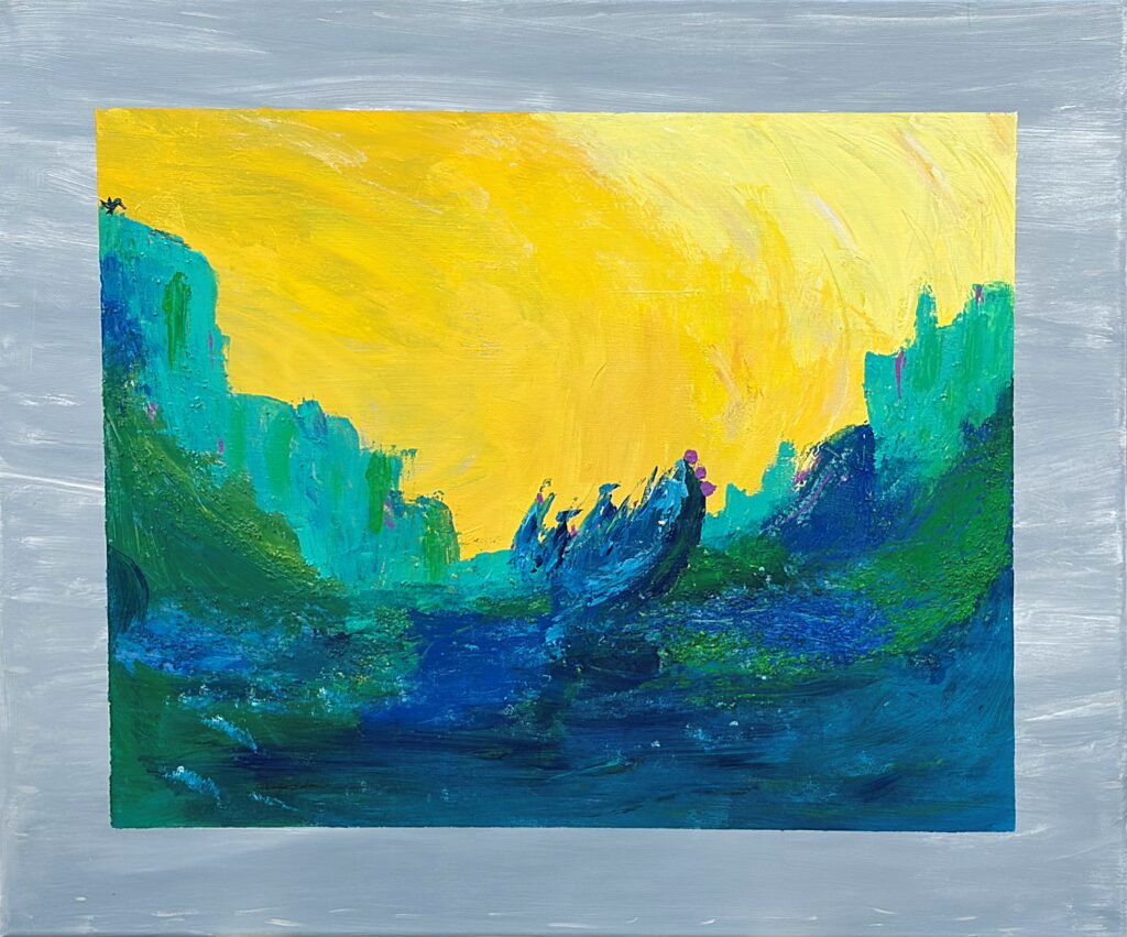 A mixed media painting.